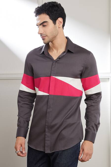 Buy_Seven_Grey Cotton Satin Sharp Fuse Shirt_Online_at_Aza_Fashions