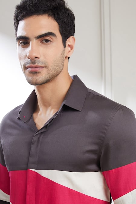 Shop_Seven_Grey Cotton Satin Sharp Fuse Shirt_Online_at_Aza_Fashions