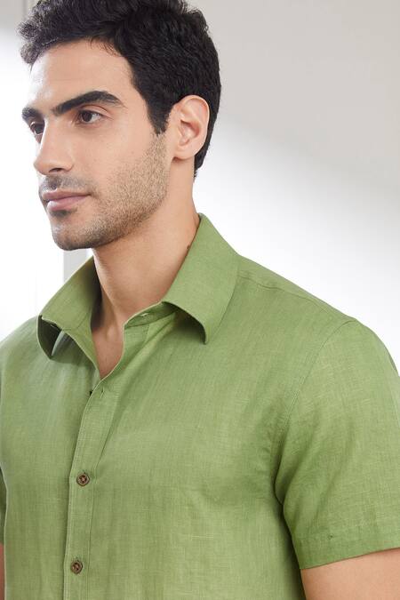 Shop_Seven_Green Cotton Linen Plain Ombre Tie And Dye Shirt _Online_at_Aza_Fashions