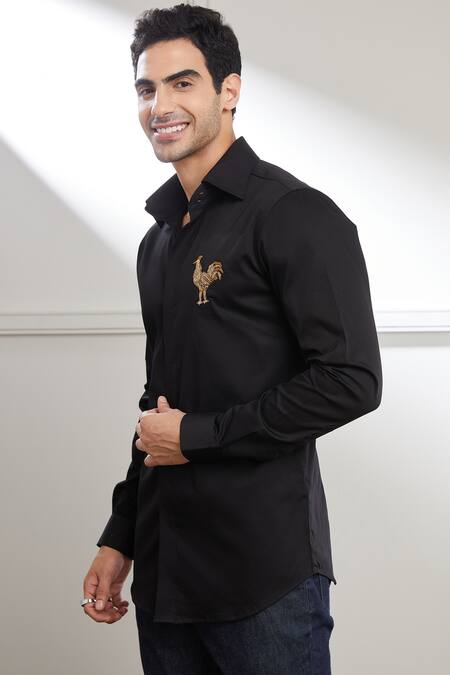 Buy Seven Black Cotton Satin Embroidery Placement Hand Shirt Online at Aza Fashions Buy_Seven_Black Cotton Satin Embroidery Placement Hand Shirt_Online_at_Aza_Fashions