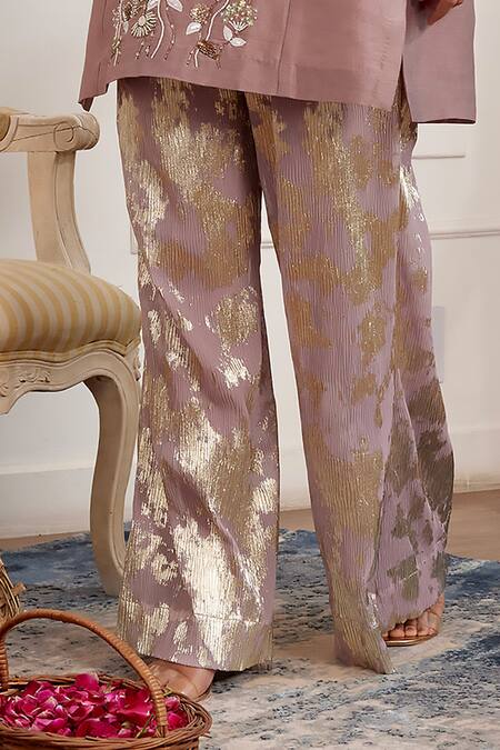 Buy_Pairaahan_Pink Kurta Chanderi Embroidered Pearl Tie-up Embellished Floral With Pant_Online_at_Aza_Fashions