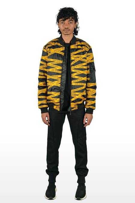 Theorem_Black Polyester Work In Progress Tape Patchwork Jacket _Online_at_Aza_Fashions