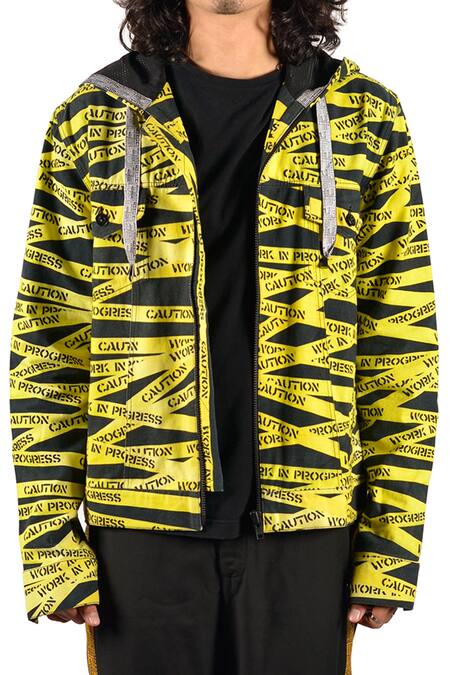 Buy_Theorem_Black Cotton, Denim Work In Progress Tape Print Hoodie _Online_at_Aza_Fashions