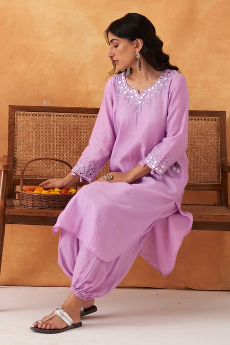 Buy Shipraa Grover Purple Chanderi, Cotton Embroidery Round Neck Noor Kurta And Pant Set Online at Aza Fashions Buy_Shipraa Grover_Purple Chanderi, Cotton Embroidery Round Neck Noor Kurta And Pant Set _Online_at_Aza_Fashions