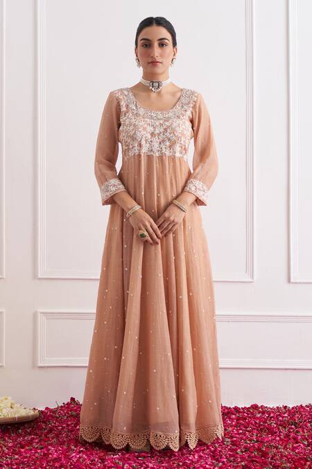 Shipraa Grover Beige Cotton Embroidery Round Neck Nora Anarkali Set Online at Aza Fashions Shipraa Grover_Beige Cotton Embroidery Round Neck Nora Anarkali Set _Online_at_Aza_Fashions
