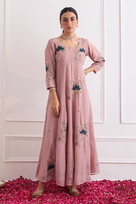 Shipraa Grover Purple Cotton Embroidery Round Neck Nadira Anarkali Set Online at Aza Fashions Shipraa Grover_Purple Cotton Embroidery Round Neck Nadira Anarkali Set _Online_at_Aza_Fashions