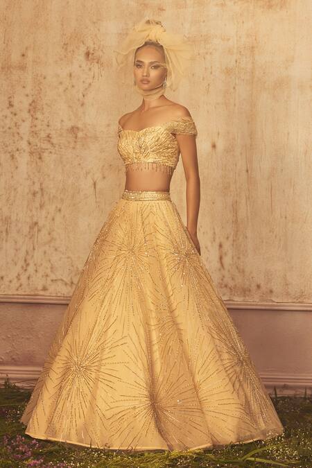 Shivani Awasty Beige Net Embroidery, Tassels, Mirrors Starburst Hand Bridal Lehenga Set Online at Aza Fashions Shivani Awasty_Beige Net Embroidery, Tassels, Mirrors Starburst Hand Bridal Lehenga Set _Online_at_Aza_Fashions