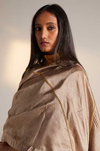 Buy_Shorshe Clothing_Grey Raw Silk Gota Patti Lace Dupatta_Online_at_Aza_Fashions