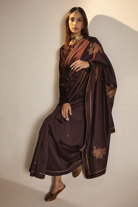 Shop_Shorshe Clothing_Purple Chanderi Floral Woven Saree _at_Aza_Fashions