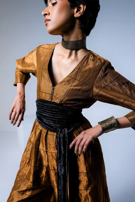 Shorshe Clothing_Black Obi Velvet Waist Belt_Online_at_Aza_Fashions