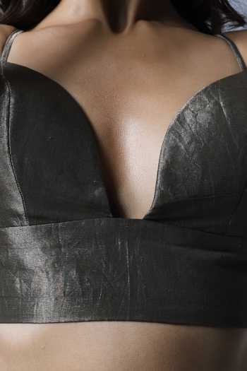 Buy_Shorshe Clothing_Grey Sweetheart Neck Bralette And Velvet Skirt Set_Online_at_Aza_Fashions