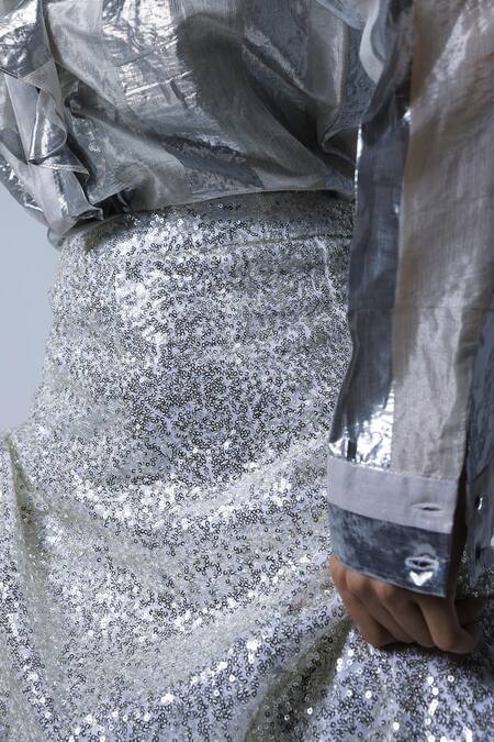 Buy_Shorshe Clothing_White Sequins Flared Skirt _Online_at_Aza_Fashions