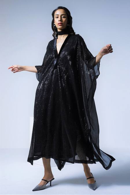 Shorshe Clothing Black Silk Jaya Sequin Kaftan Online at Aza Fashions Shorshe Clothing_Black Silk Jaya Sequin Kaftan_Online_at_Aza_Fashions
