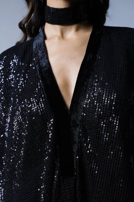 Shorshe Clothing Black Silk Jaya Sequin Kaftan at Aza Fashions Shorshe Clothing_Black Silk Jaya Sequin Kaftan_at_Aza_Fashions
