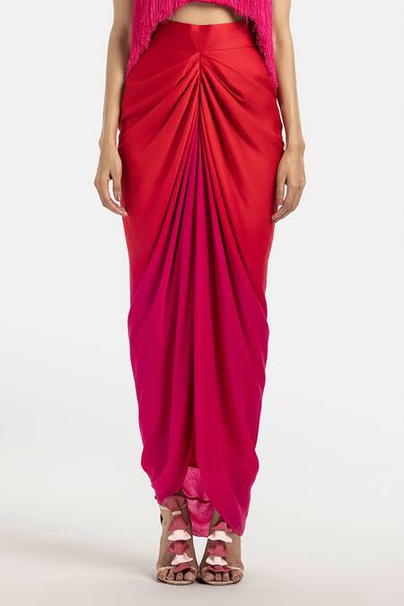 431-88 By Shweta Kapur_Red Chiffon Ombre Draped Skirt_Online_at_Aza_Fashions