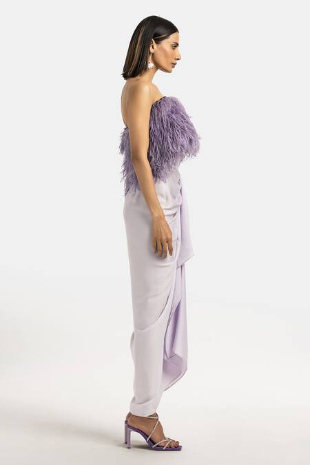 Buy 431-88 By Shweta Kapur Purple Satin, Faux Leather Stones, Fringe One Shoulder Layered Embellished Top Online at Aza Fashions Buy_431-88 By Shweta Kapur_Purple Satin, Faux Leather Stones, Fringe One Shoulder Layered Embellished Top_Online_at_Aza_Fashions