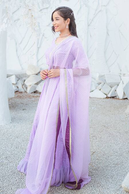 Buy Monk & Mei By Sonia Anand Purple Georgette Embroidery, Stones, Tassels Floral Chikankari Lehenga Set Online at Aza Fashions Buy_Monk & Mei By Sonia Anand_Purple Georgette Embroidery, Stones, Tassels Floral Chikankari Lehenga Set _Online_at_Aza_Fashions