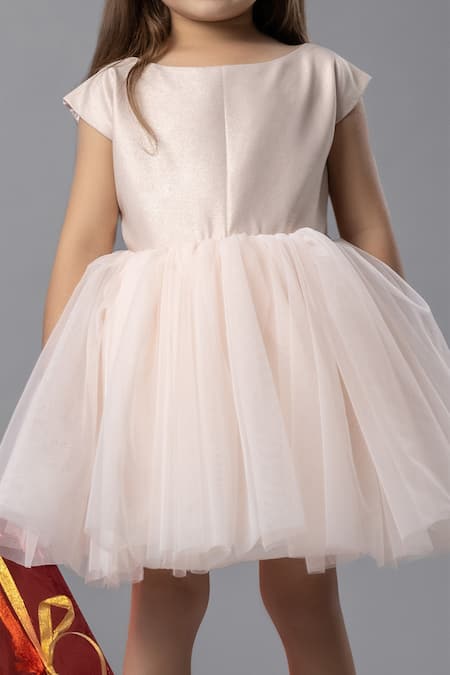 Darleen Kids Couture_Pink Lycra, Net, Taffeta Silvey Flared Dress _Online_at_Aza_Fashions