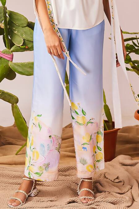 Buy_Sonam Parmar Jhawar_White Cotton, Crepe Lace Collared Lemon Print Top And Pant Set_Online_at_Aza_Fashions