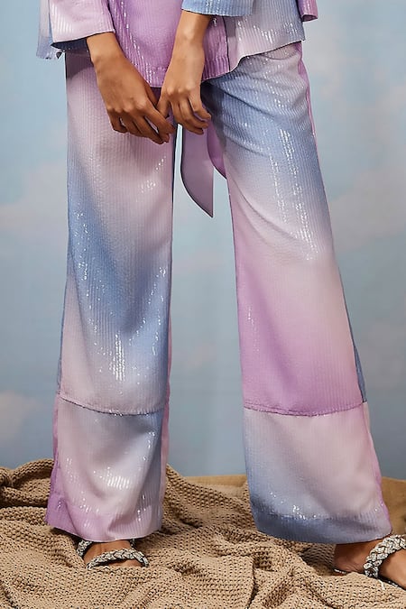 Shop_Sonam Parmar Jhawar_Purple Chiffon Sequins Madison Printed Blazer And Pant Set_Online_at_Aza_Fashions