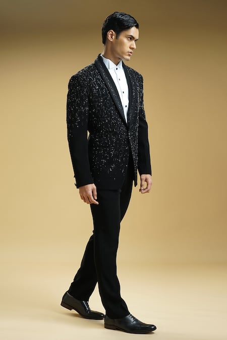 Buy Kommal Sood Black Kupro Embroidered Sequin Cutdana And Tuxedo Trouser Set Online at Aza Fashions Buy_Kommal Sood_Black Kupro Embroidered Sequin Cutdana And Tuxedo Trouser Set _Online_at_Aza_Fashions