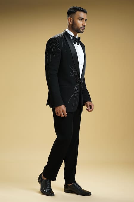 Buy Kommal Sood Black Kupro Embroidered Cutdana Tuxedo Set Online at Aza Fashions Buy_Kommal Sood_Black Kupro Embroidered Cutdana Tuxedo Set _Online_at_Aza_Fashions
