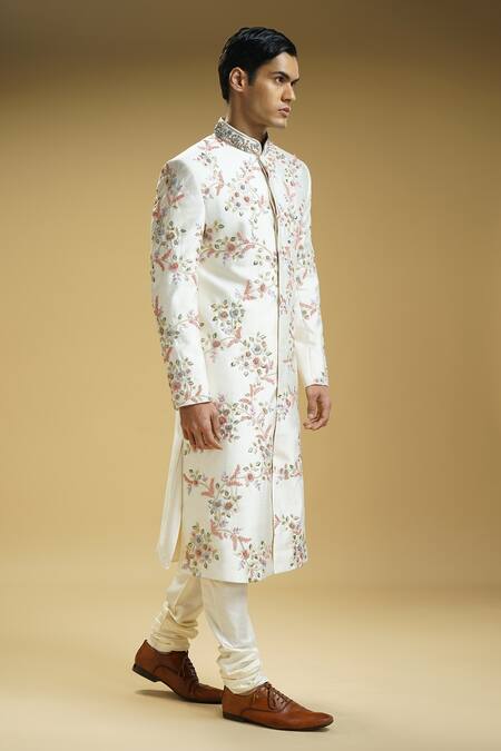 Buy Kommal Sood Off White Cotton, Silk Embroidery All Over Flower Sherwani Set Online at Aza Fashions Buy_Kommal Sood_Off White Cotton, Silk Embroidery All Over Flower Sherwani Set _Online_at_Aza_Fashions