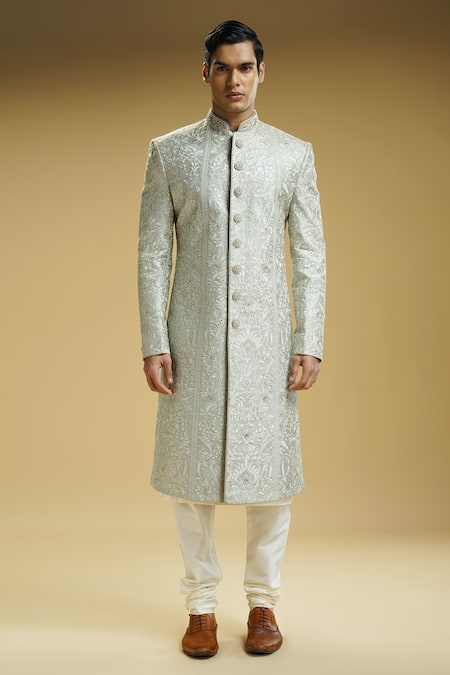 Buy Kommal Sood Green , Satin, Cotton Embroidery, Beads Mandala Flower Sherwani Set Online at Aza Fashions Buy_Kommal Sood_Green , Satin, Cotton Embroidery, Beads Mandala Flower Sherwani Set _Online_at_Aza_Fashions