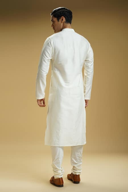 Shop_Kommal Sood_Off White Dupion Silk Embroidered Paisley Motifs Sherwani Set  _Online_at_Aza_Fashions