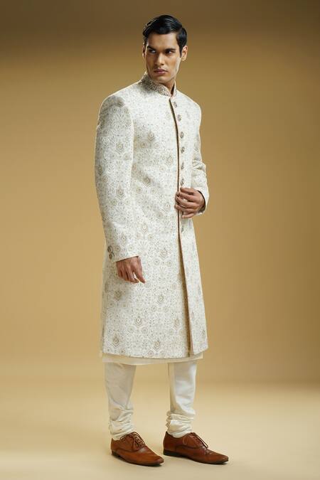 Buy Kommal Sood Off White Silk, Cotton Embroidery Sherwani Set Buy_Kommal Sood_Off White Silk, Cotton Embroidery Sherwani Set