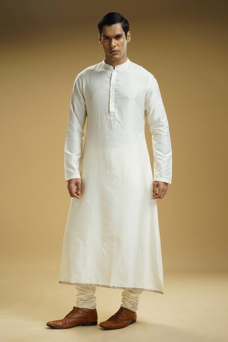 Kommal Sood_Off White Georgette, Cotton, Silk Sequins Embroidered Front-open Sherwani Set_Online_at_Aza_Fashions