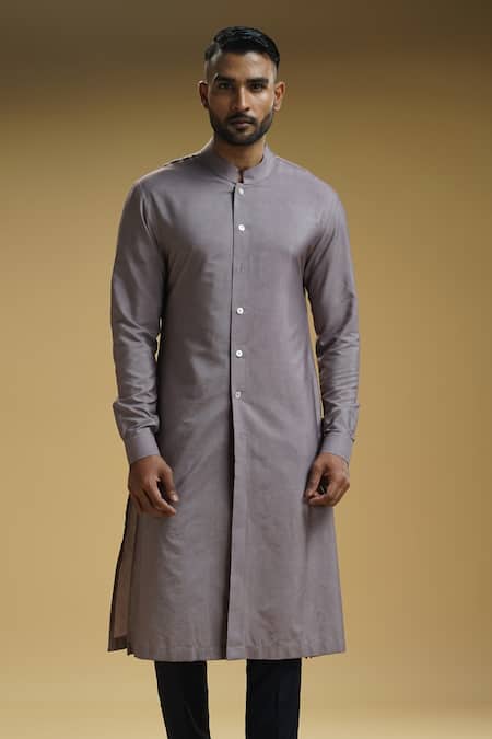 Kommal Sood Purple Cotton Silk Solid Front-open Kurta And Trousers Set Online at Aza Fashions Kommal Sood_Purple Cotton Silk Solid Front-open Kurta And Trousers Set _Online_at_Aza_Fashions