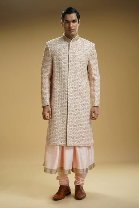 Buy Kommal Sood Pink Cotton, Silk Embroidery Sherwani Set Online at Aza Fashions Buy_Kommal Sood_Pink Cotton, Silk Embroidery Sherwani Set _Online_at_Aza_Fashions