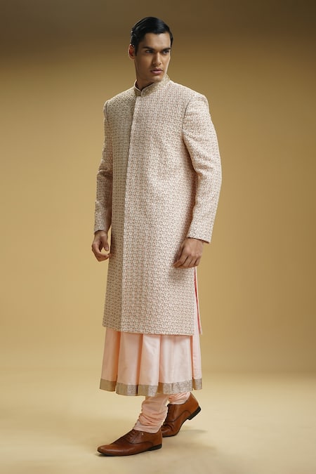 Kommal Sood Pink Cotton, Silk Embroidery Sherwani Set at Aza Fashions Kommal Sood_Pink Cotton, Silk Embroidery Sherwani Set _at_Aza_Fashions