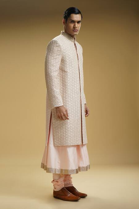 Buy Kommal Sood Pink Cotton, Silk Embroidery Sherwani Set Buy_Kommal Sood_Pink Cotton, Silk Embroidery Sherwani Set