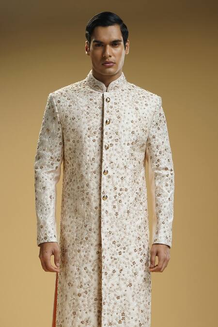 Shop Kommal Sood Pink Silk, Cotton Embroidery Motifs Sherwani Set Online at Aza Fashions Shop_Kommal Sood_Pink Silk, Cotton Embroidery Motifs Sherwani Set _Online_at_Aza_Fashions