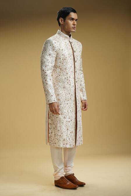 Buy Kommal Sood Pink Silk, Cotton Embroidery Motifs Sherwani Set Buy_Kommal Sood_Pink Silk, Cotton Embroidery Motifs Sherwani Set