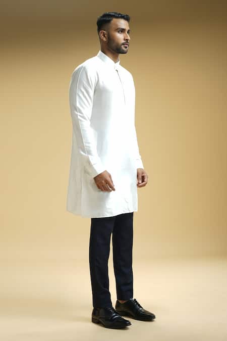 Buy_Kommal Sood_Off White Cotton Silk Plain Solid Kurta And Trouser Set  _Online_at_Aza_Fashions