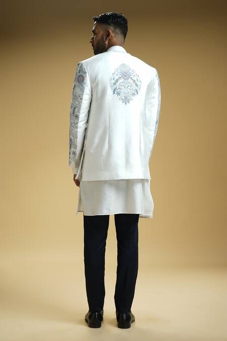 Kommal Sood_Off White Cotton Silk Embroidery All Over Flower Jacket Trouser Set  _at_Aza_Fashions