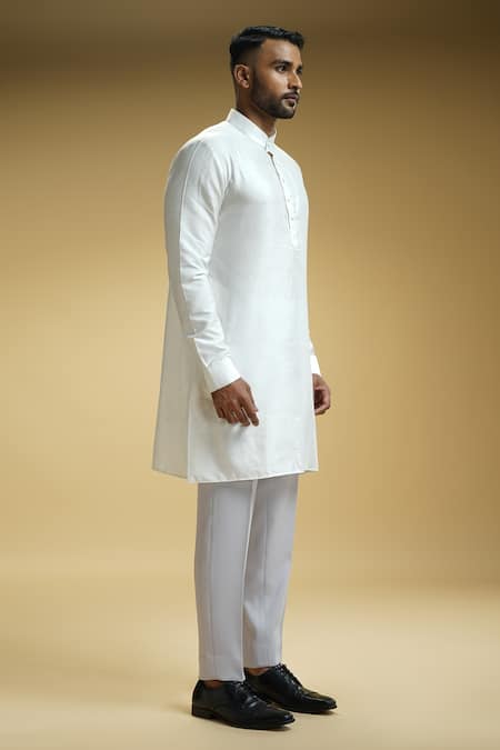 Buy_Kommal Sood_Off White Cotton Silk Plain Full Sleeve Solid Kurta And Trouser Set  _Online_at_Aza_Fashions