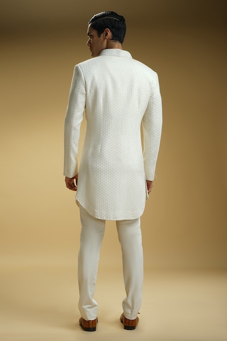 Kommal Sood Off White Georgette, Cotton Satin, Kota Floral Chikankari Achkan Trouser Set at Aza Fashions Kommal Sood_Off White Georgette, Cotton Satin, Kota Floral Chikankari Achkan Trouser Set _at_Aza_Fashions