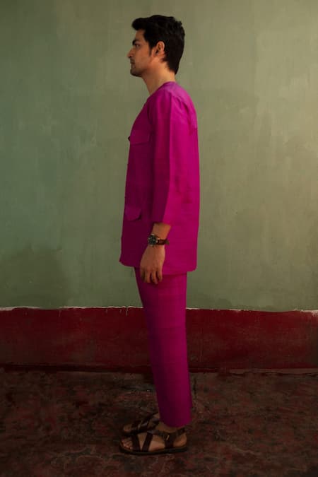 Artless_Purple Vegan Leather Plain Stained Roses Short Kurta Set_Online_at_Aza_Fashions