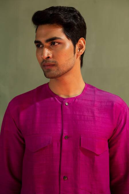 Buy_Artless_Purple Vegan Leather Plain Stained Roses Short Kurta Set_Online_at_Aza_Fashions
