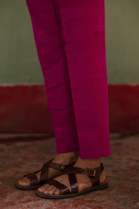 Shop_Artless_Purple Vegan Leather Plain Stained Roses Short Kurta Set_Online_at_Aza_Fashions