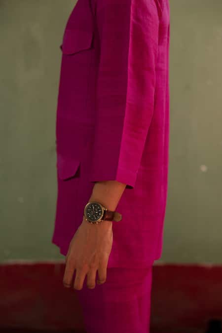 Artless_Purple Vegan Leather Plain Stained Roses Short Kurta Set_at_Aza_Fashions