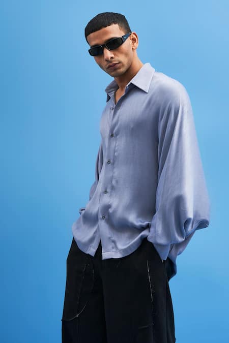 Siddhant Agrawal_Blue 100% Cotton Oversized Batwing Shirt_Online_at_Aza_Fashions