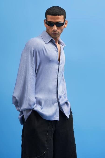 Buy_Siddhant Agrawal_Blue 100% Cotton Oversized Batwing Shirt_Online_at_Aza_Fashions