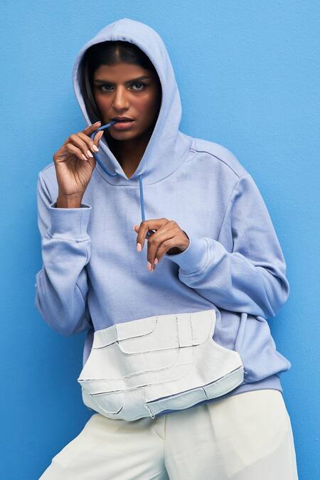 Shop_Siddhant Agrawal_Blue Cotton High Neck Shoji Hoodie  _Online_at_Aza_Fashions