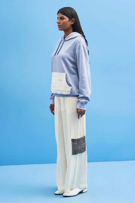 Siddhant Agrawal_Blue Cotton High Neck Shoji Hoodie  _Online_at_Aza_Fashions