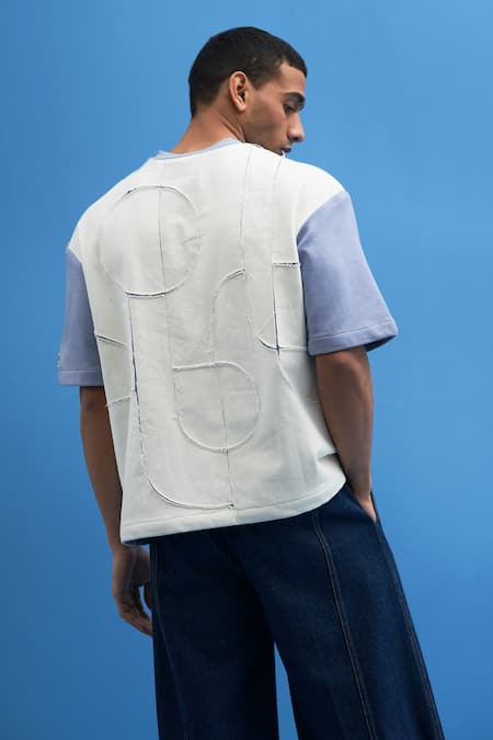 Buy_Siddhant Agrawal_Blue Jersey, Patchwork 100% T-shirt _Online_at_Aza_Fashions